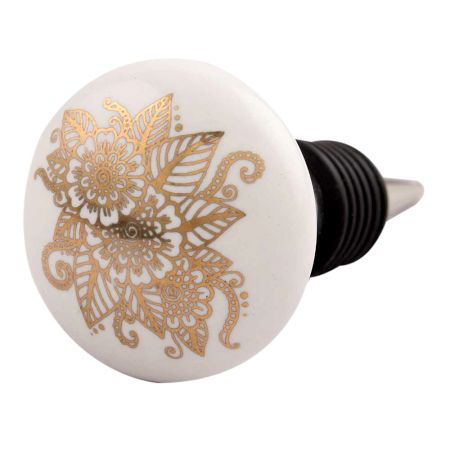 Golden Calliopsis Flower Flat Ceramic Wine Stopper (Pack Of One Piece)